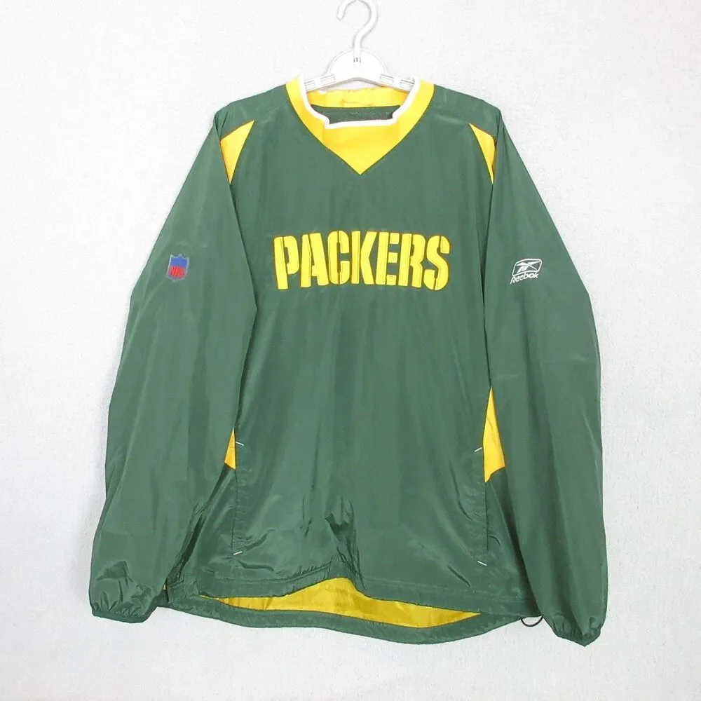 Reebok Jacket Mens XL Green Bay Packers Pullover Windbreaker Football